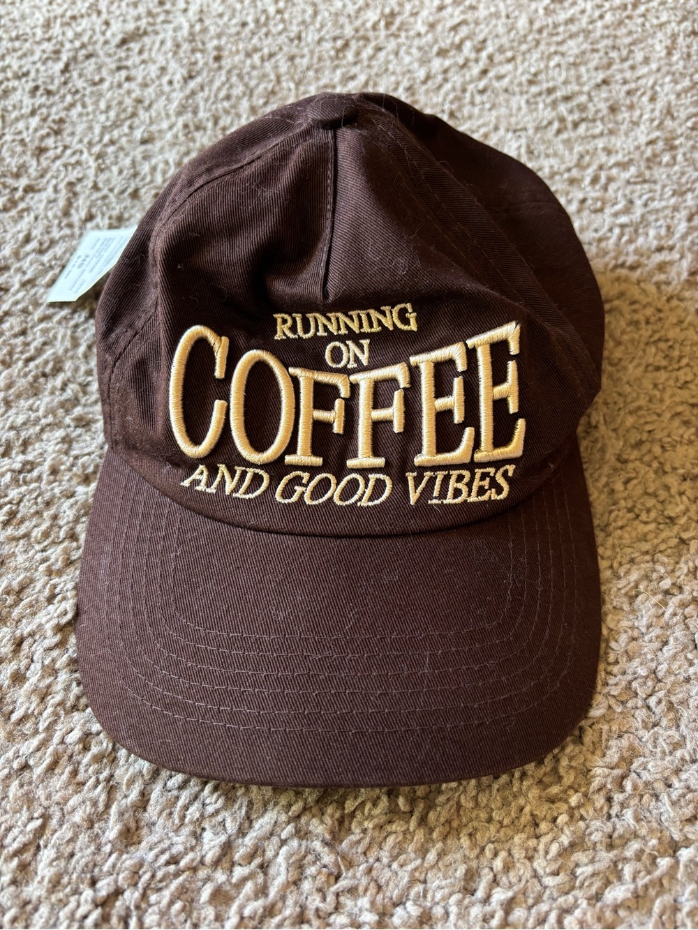 “Running on Coffee and Good Vibes” Trucker Cap chocolate brown NWT